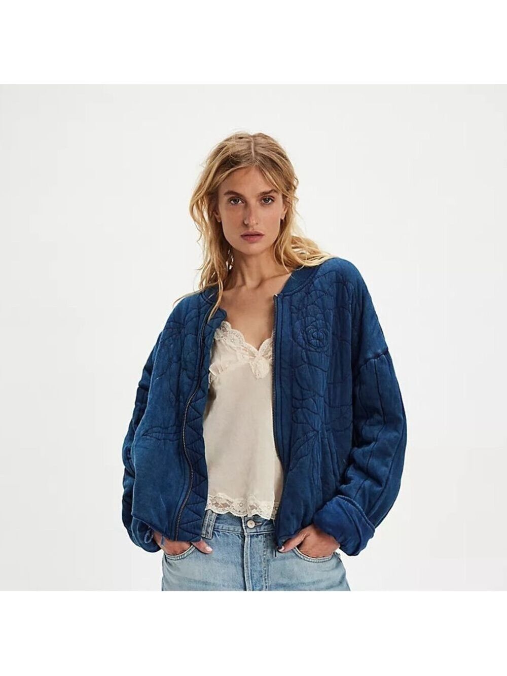 Free People Rose Zip-Up Sweatshirt Jacket Size L